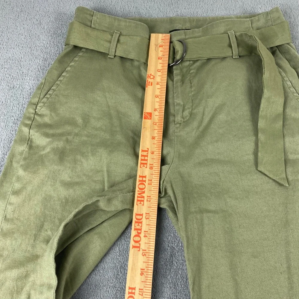 Banana Republic Womens 10L Wide Leg Pants Olive Green Linen Blend Belted Utility